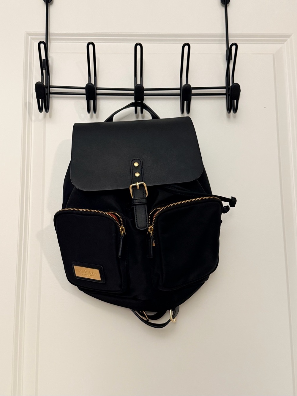 Gaston Luga Black Backpack with Gold Hardware - Classic Everyday Pack